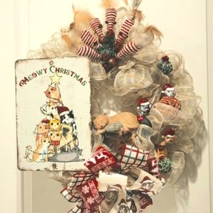 Christmas Cat Dream Wreath Deco Mesh Bow
